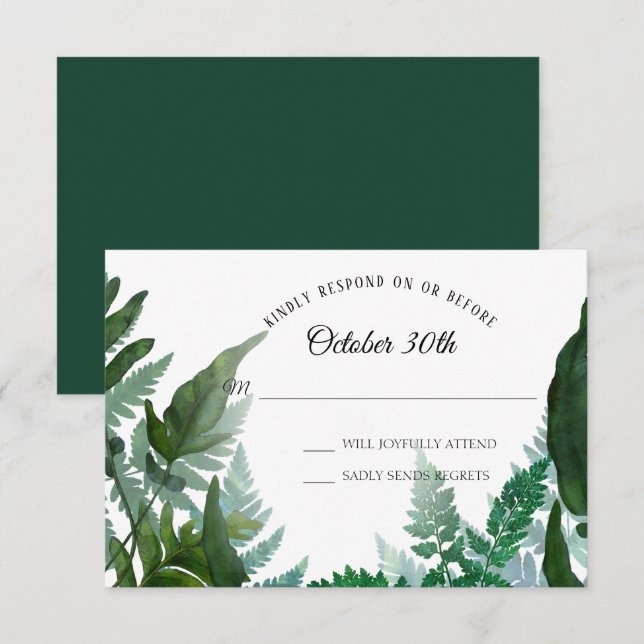 Convite Ferns Forest Foliage Leaf Greenery RSVP Wedding (Frente/Verso)