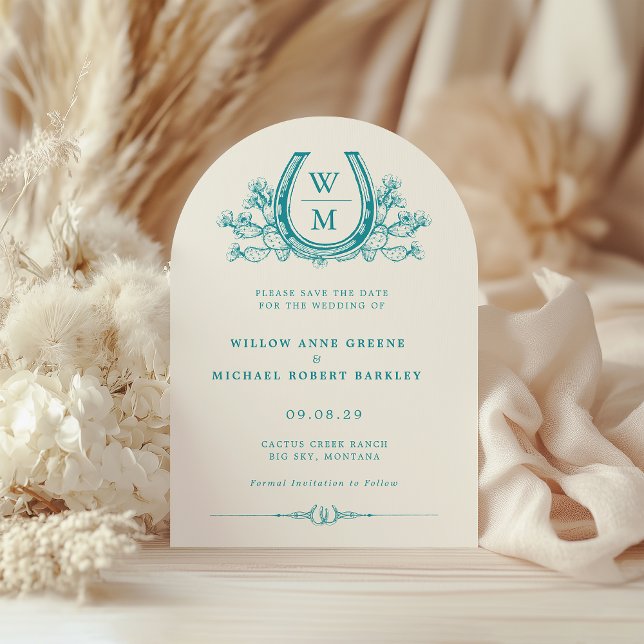 Convite Ferradura Cactus Western Foto Salvar a Data (Criador carregado)