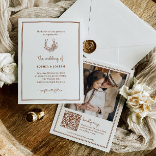 Convite Ferradura Floral Casamento Western Cobre Enferru