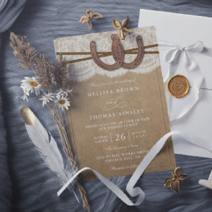 Convite Ferradura Rústica Sobre Kraft & Lace Casamento Cód