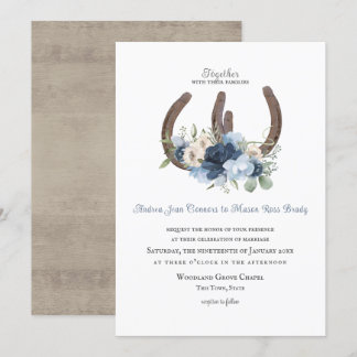 Convite Ferraduras e Flores Russas Azul Posto