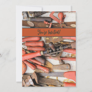 Convite Ferramenta Antiguamente Rustic Red Man