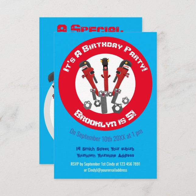 Convite Ferramentas engraçadas de monstro de wrench (Frente/Verso)