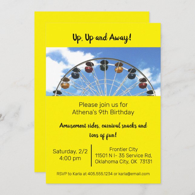 Convite Ferris Wheel Park Amusement (Frente/Verso)