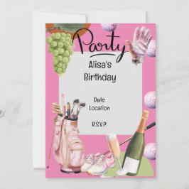 Convite Ferro de golfe com bola por toda parte em rosa par