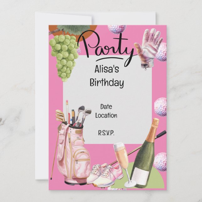 Convite Ferro de golfe com bola por todo o rosa para golfi (Frente)