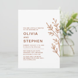 Convite Ferrugem e branca. Folhagem simples. Casamento mod