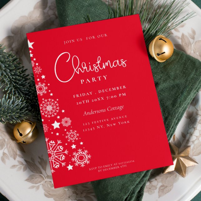 Convite Feso Red Corporate Christmas (Unique Festive bold Red Christmas tree Party Invitation )