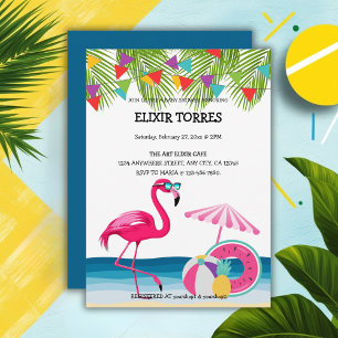 Convite FesSummer Beach Pink Flamingo Chá de fraldas