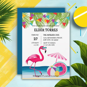 Convite FesSummer Beach Pink Flamingo Chá de fraldas