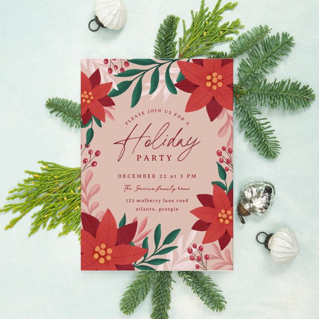 Convite FEST Flowers Foliday Party (beige holiday party invitation with elegant botanicals and foliage)