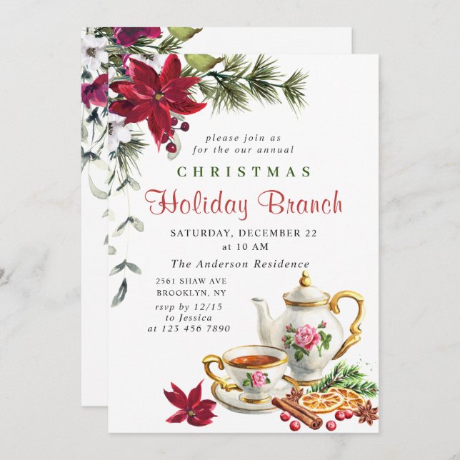 Convite FEST Poinsettia Férias Férias Filha de Natal (Frente/Verso)