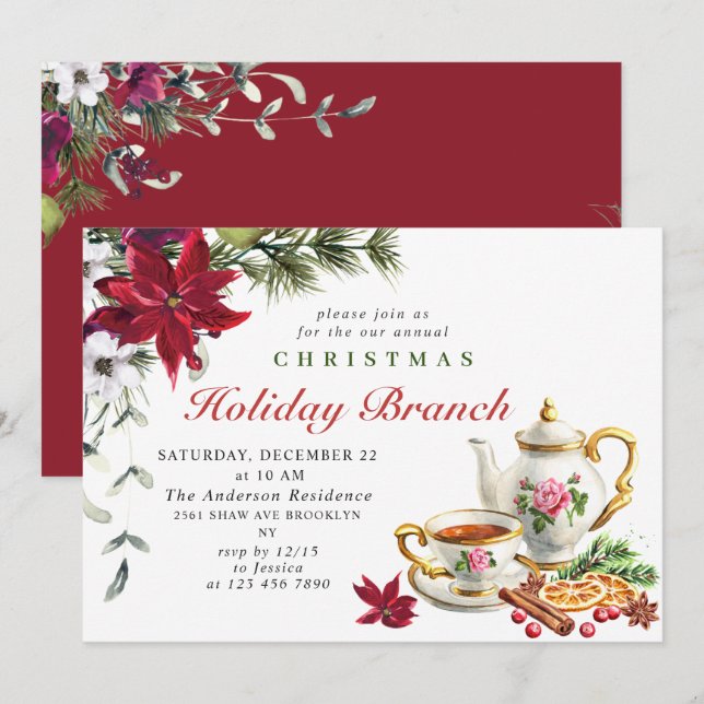 Convite FEST Poinsettia Férias Férias Filha de Natal (Frente/Verso)