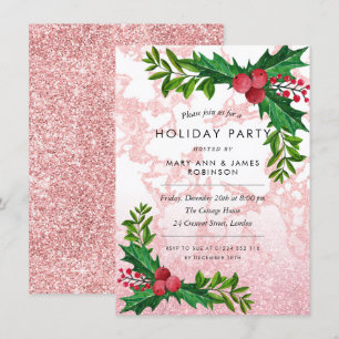 Convite FEST Rosa Dourado Marble Glitter Holidter Party