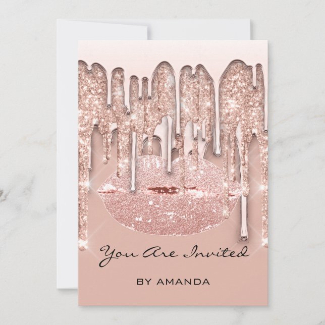 Convite Festa 16º Beijo Vermelho Lábios Rosa Brilho Gotas  (Frente)