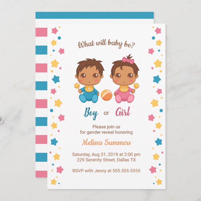 Convite Festa 2 de Revelação de Gênero de Menina (Frente/Verso)