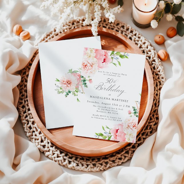 Convite Festa 50º Aniversário de Surpresa Feminina de Cor  (Criador carregado)