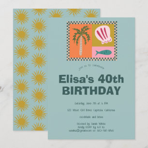 Convite Festa à Beira-Mar  Moderno e Fofo ANIVERSÁRIO Pers