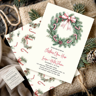 Convite Festa Aberta de Natal Candy Cane Wreath