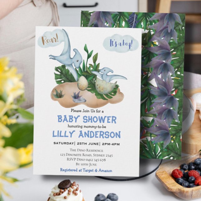 Convite Festa adorável de dinossauros! Raio! Chá de Bebê (Criador carregado)