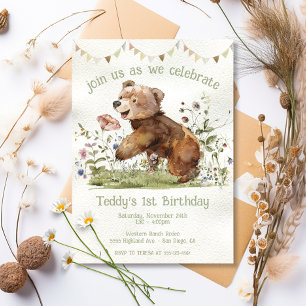 Convite Festa Adorável de primeiro aniversario de Urso Beb