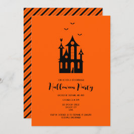 Convite Festa Adulta do Halloween Casa Assombrada Laranja 