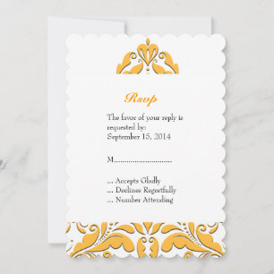 Convite Festa Alegre Amarelo e Branco Damasco Coração