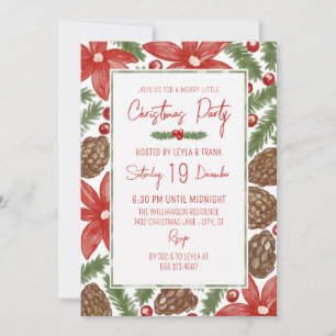 Convite Festa Alegre Natal com Poinsettia & Pinheiro em Aq