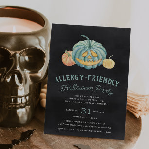 Convite Festa Amiga da Alergia da Pumpkin Teal Halloween
