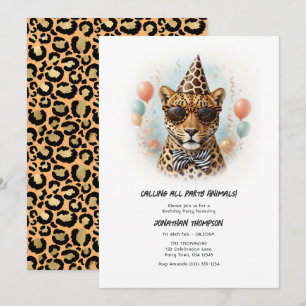 Convite Festa Animais Divertidos Leopardo Aniversário Infa