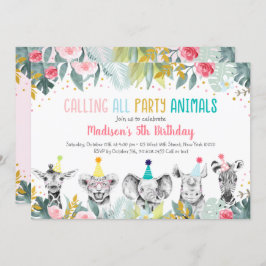 Convite Festa Animal Rosa Dourado Safari Aniversário