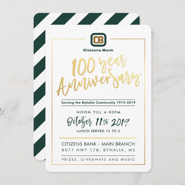Convite FESTA ANIVERSÁRIA PERSONALIZADA POR 100 anos - Ban (Frente/Verso)