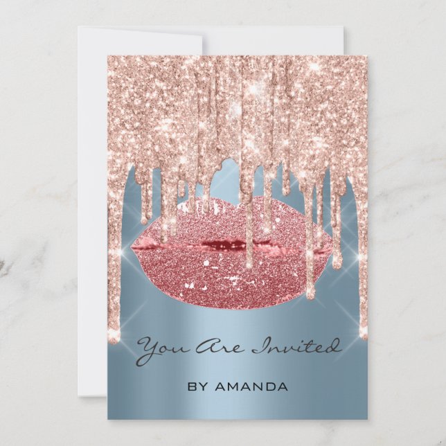 Convite Festa Aniversário 16º Beijo Lábios Azul Brilhante (Frente)