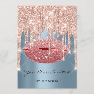 Convite Festa Aniversário 16º Beijo Lábios Azul Brilhante