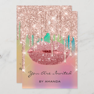 Convite Festa Aniversário 16º Beijo Lábios Glitter