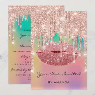 Convite Festa Aniversário 16º Beijo Lábios Glitter Rosa