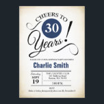 Convite Festa aniversário de 30 anos - Marinho azul preto<br><div class="desc">Convite de festas aniversário de 30 anos no Marinho azul preto branco com fundo retrocremoso. Até 30 anos! Pode ser personalizado em qualquer ano. Envie-me uma mensagem se precisar de mais personalização.</div>