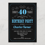 Convite Festa aniversário de 40 anos - Azul Preto<br><div class="desc">Convite de festas aniversário de 40 anos. Design preto,  azul,  branco elegante com padrão de quadro de referência e fonte de script. Saúde para 40 anos! Envie-me uma mensagem se precisar de mais personalização.</div>