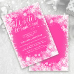 Convite Festa aniversário de 40 anos de inverno Wonderland<br><div class="desc">O convite para aniversário de 40 anos do inverno elegante apresenta uma bela caligrafia cercada por um floco de neve e borda de neve. Os flocos de neve pop contra o bonito fundo rosa claro. Você pode mudar a cor de fundo para qualquer cor. A Wonderland de inverno não pode...</div>
