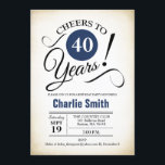 Convite Festa aniversário de 40 anos - Marinho azul preto<br><div class="desc">Convite de festas aniversário de 40 anos no Marinho azul preto branco com fundo retrocremoso. Saúde para 40 anos! Pode ser personalizado em qualquer ano. Envie-me uma mensagem se precisar de mais personalização.</div>