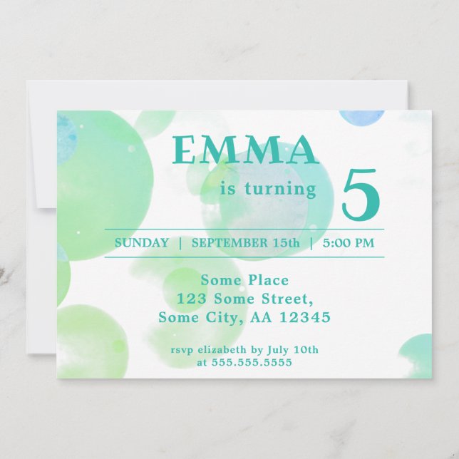 Convite Festa Aniversário de criança de Bolhas Verdes e Az (Verso)