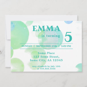 Convite Festa Aniversário de criança de Bolhas Verdes e Az