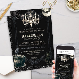 Convite Festa Anual de Halloween Dark Vintage Gothic Skull