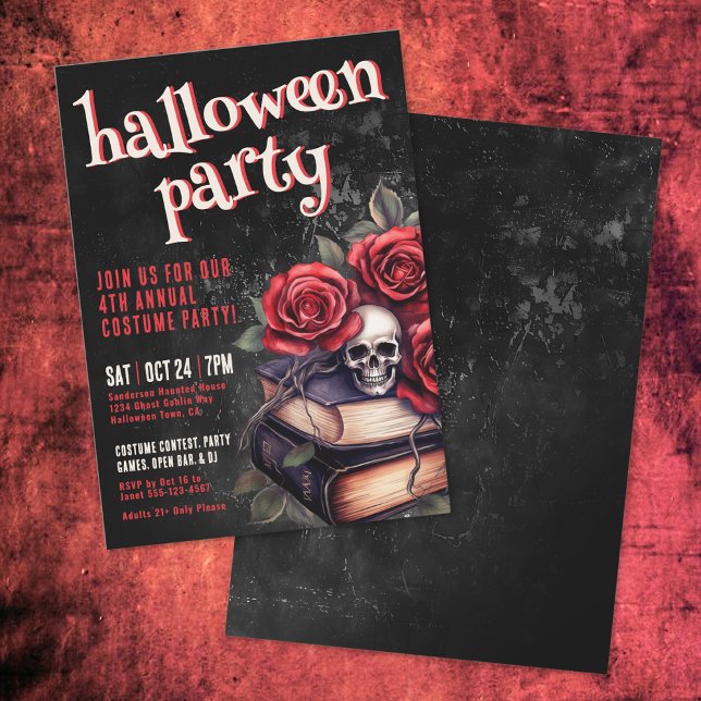 Convite Festa Anual de Halloween Gótico de Fantasia (Annual Costume Gothic Halloween Party Invitation)