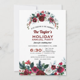 Convite Festa Anual de Natal com Flores de Borgonha e Pinh