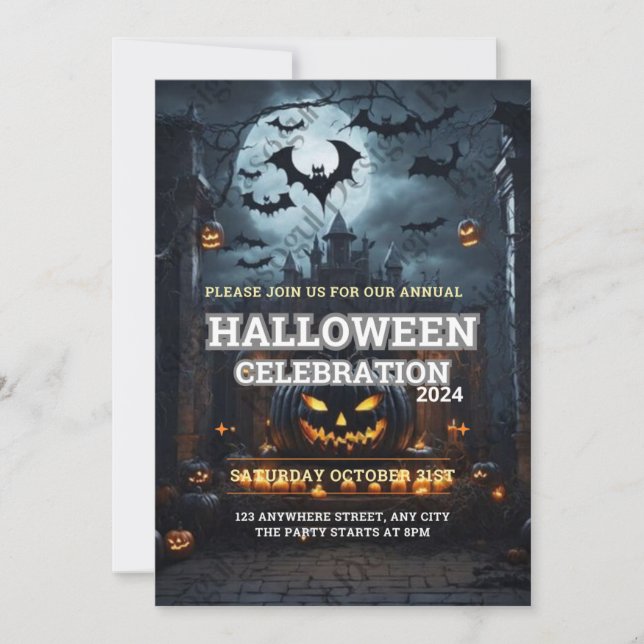 Convite Festa Anual de Pumpkin Carving Party Halloween Inv (Frente)