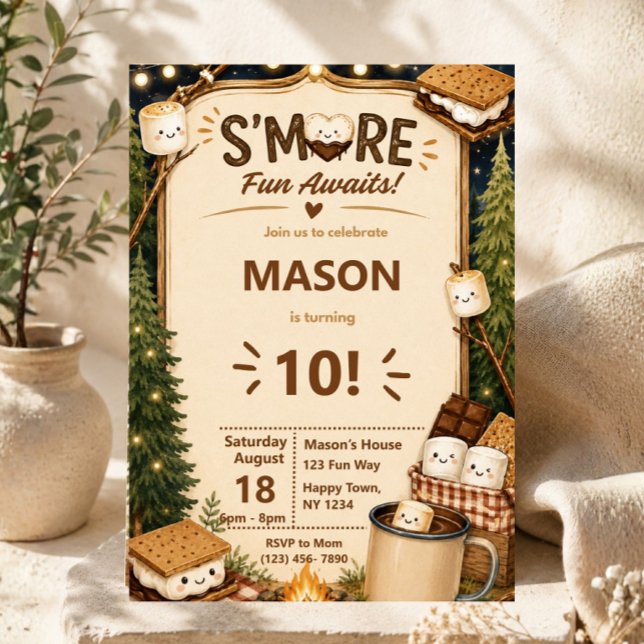 Convite Festa ao redor da fogueira Rústico S'mores Anivers (smores birthday invitation, camping birthday invitation, campfire birthday party, woodland birthday )