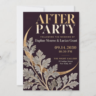 Convite Festa Após Casamento Botânico Elegante Ameixa Dour