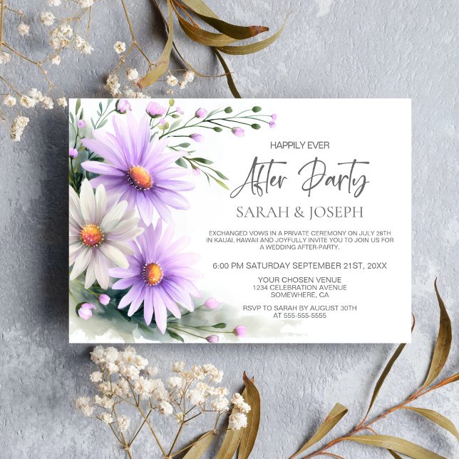 Convite Festa Após Casamento com Margaridas Roxas e Branca (Criador carregado)