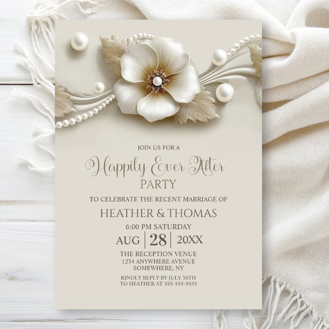 Convite Festa Após Casamento Flor e Pérolas (Criador carregado)